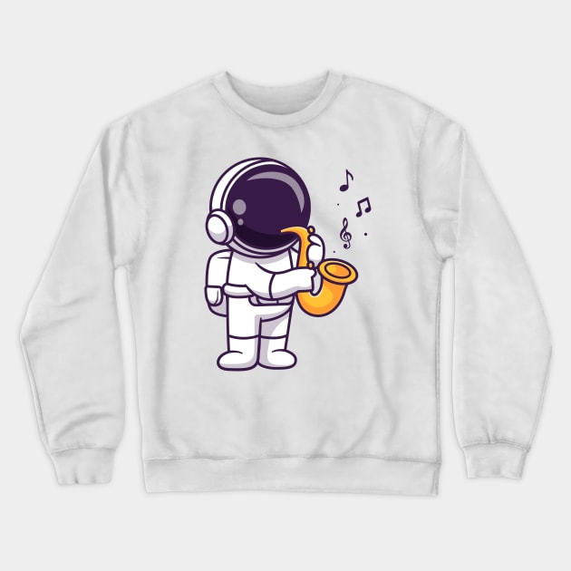 Cute Astronaut Playing Saxophone Music Cartoon Crewneck Sweatshirt by Catalyst Labs